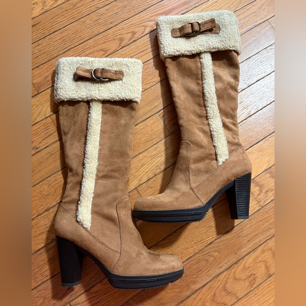 Naturalizer N5 Comfort Trinity Tan Suede Boots with Shearling Trim Women’s 7
